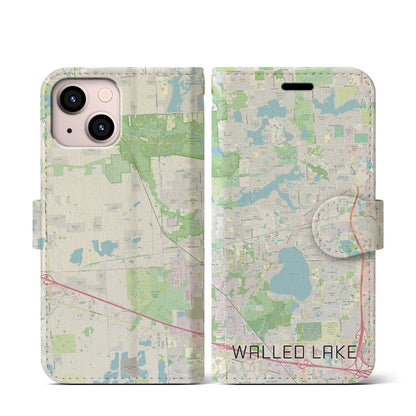 【ウォールドレイク（アメリカ）】地図柄iPhoneケース（手帳タイプ）ナチュラル・iPhone 13 mini 用