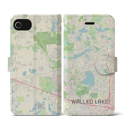 【ウォールドレイク（アメリカ）】地図柄iPhoneケース（手帳タイプ）ナチュラル・iPhone SE（第3 / 第2世代） / 8 / 7 / 6s / 6 用