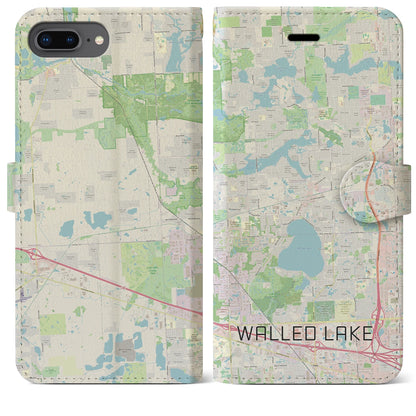 【ウォールドレイク（アメリカ）】地図柄iPhoneケース（手帳タイプ）ナチュラル・iPhone 8Plus /7Plus / 6sPlus / 6Plus 用