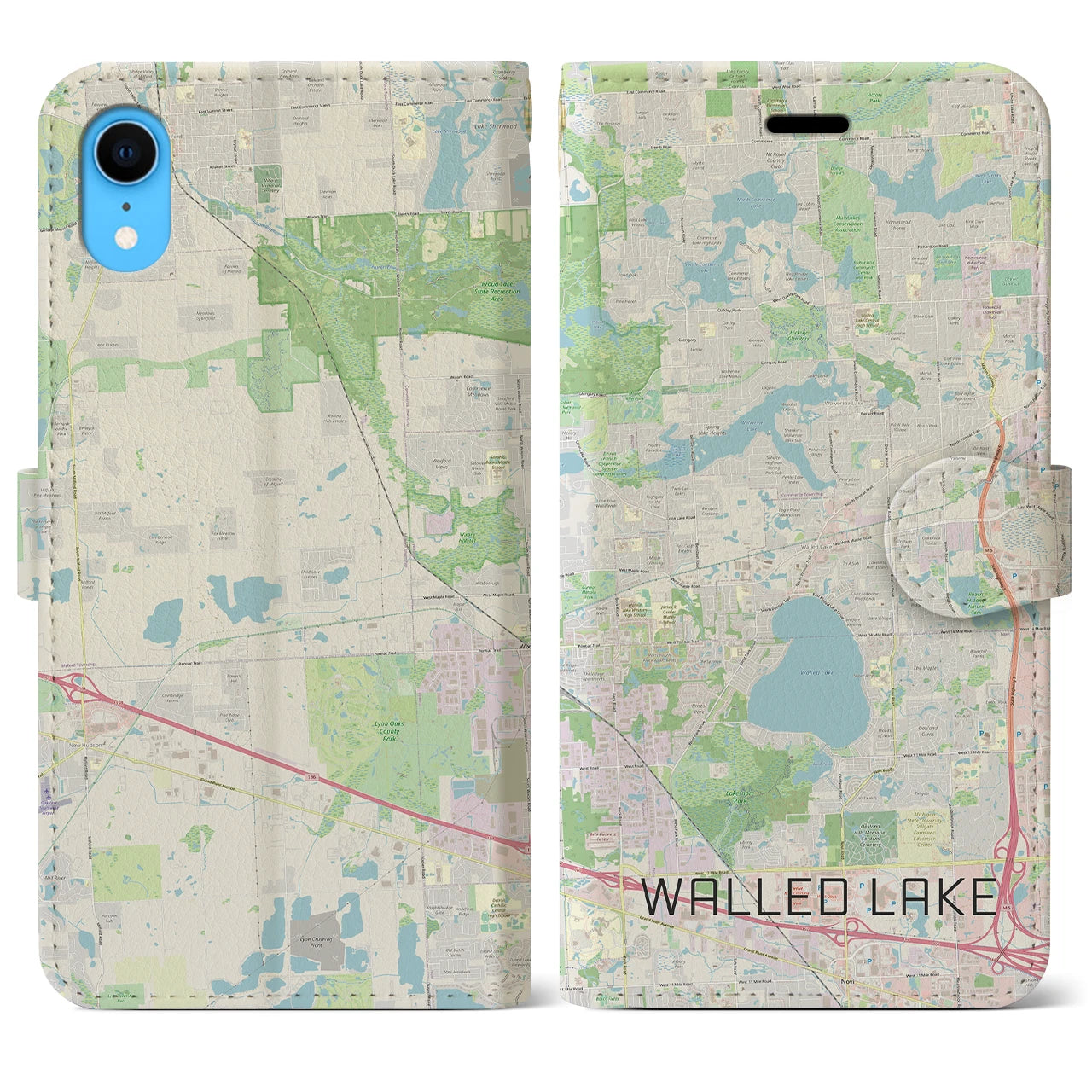 【ウォールドレイク】地図柄iPhoneケース（手帳両面タイプ・ナチュラル）iPhone XR 用