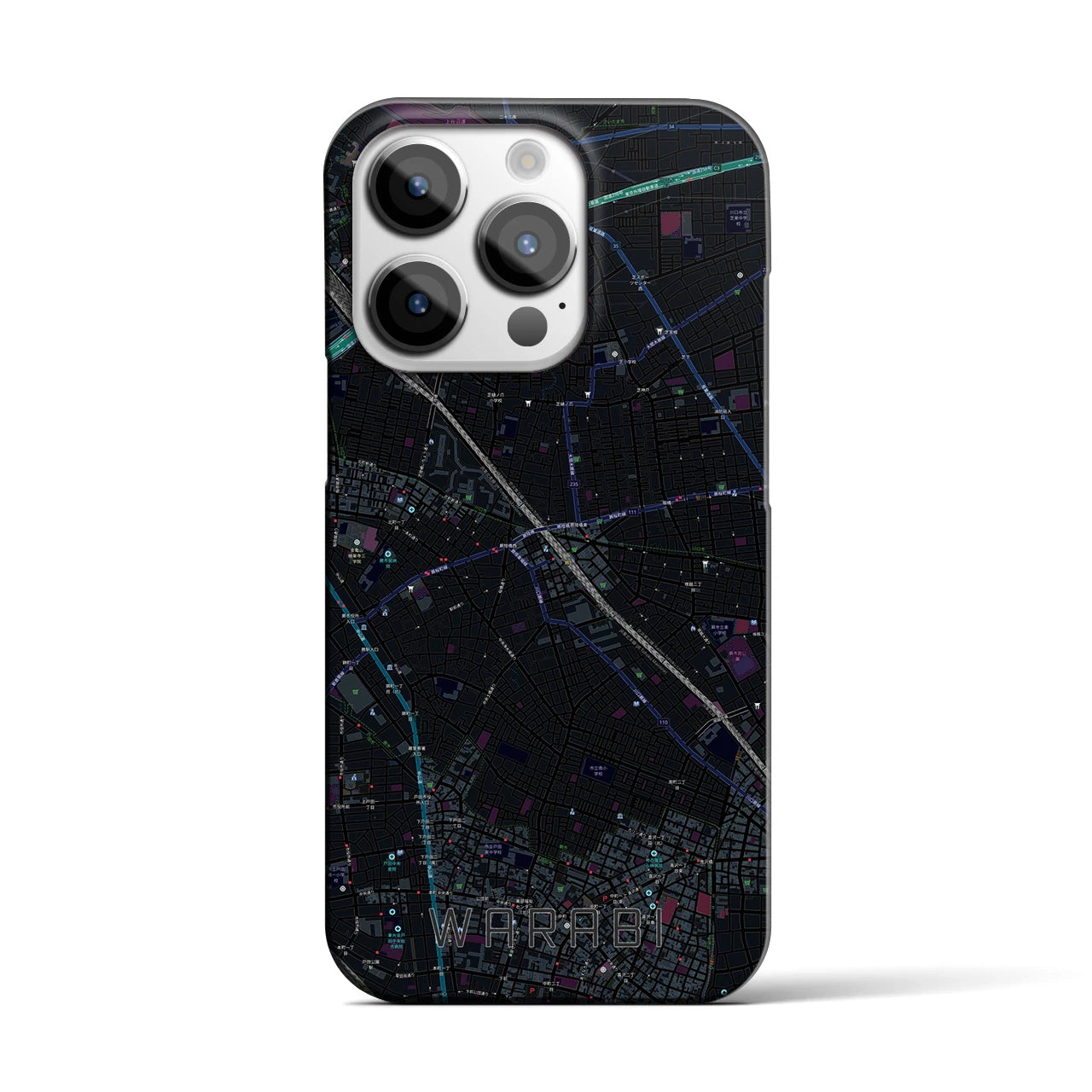 【蕨】地図柄iPhoneケース（バックカバータイプ・ブラック）iPhone 14 Pro 用