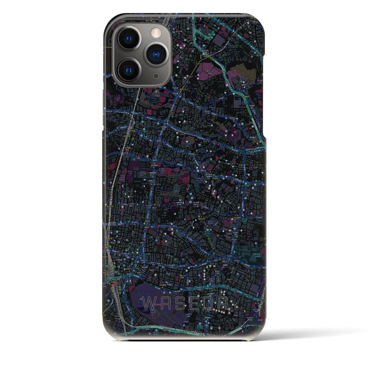 【早稲田2】地図柄iPhoneケース（バックカバータイプ・ブラック）iPhone 11 Pro Max 用