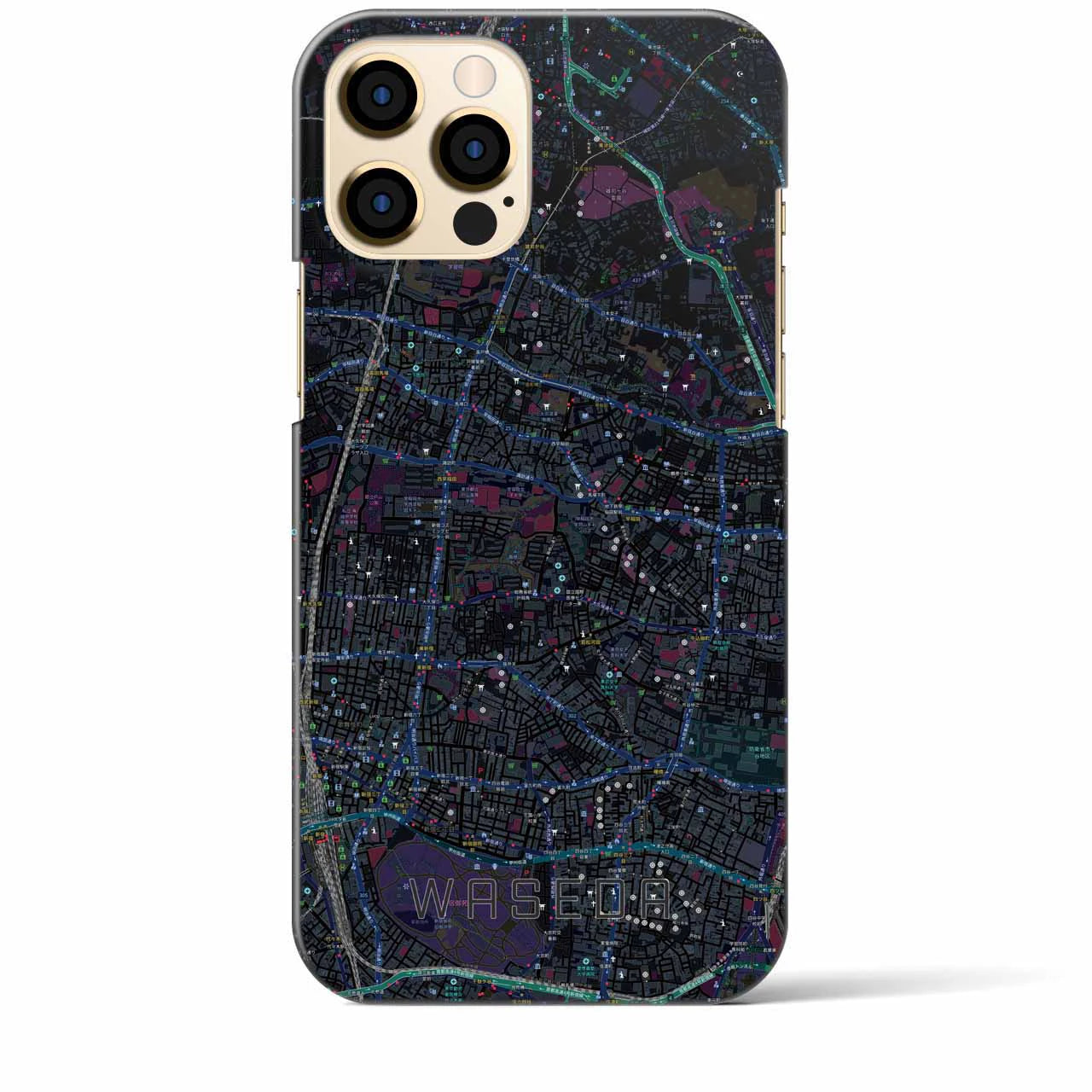 【早稲田2】地図柄iPhoneケース（バックカバータイプ・ブラック）iPhone 12 Pro Max 用