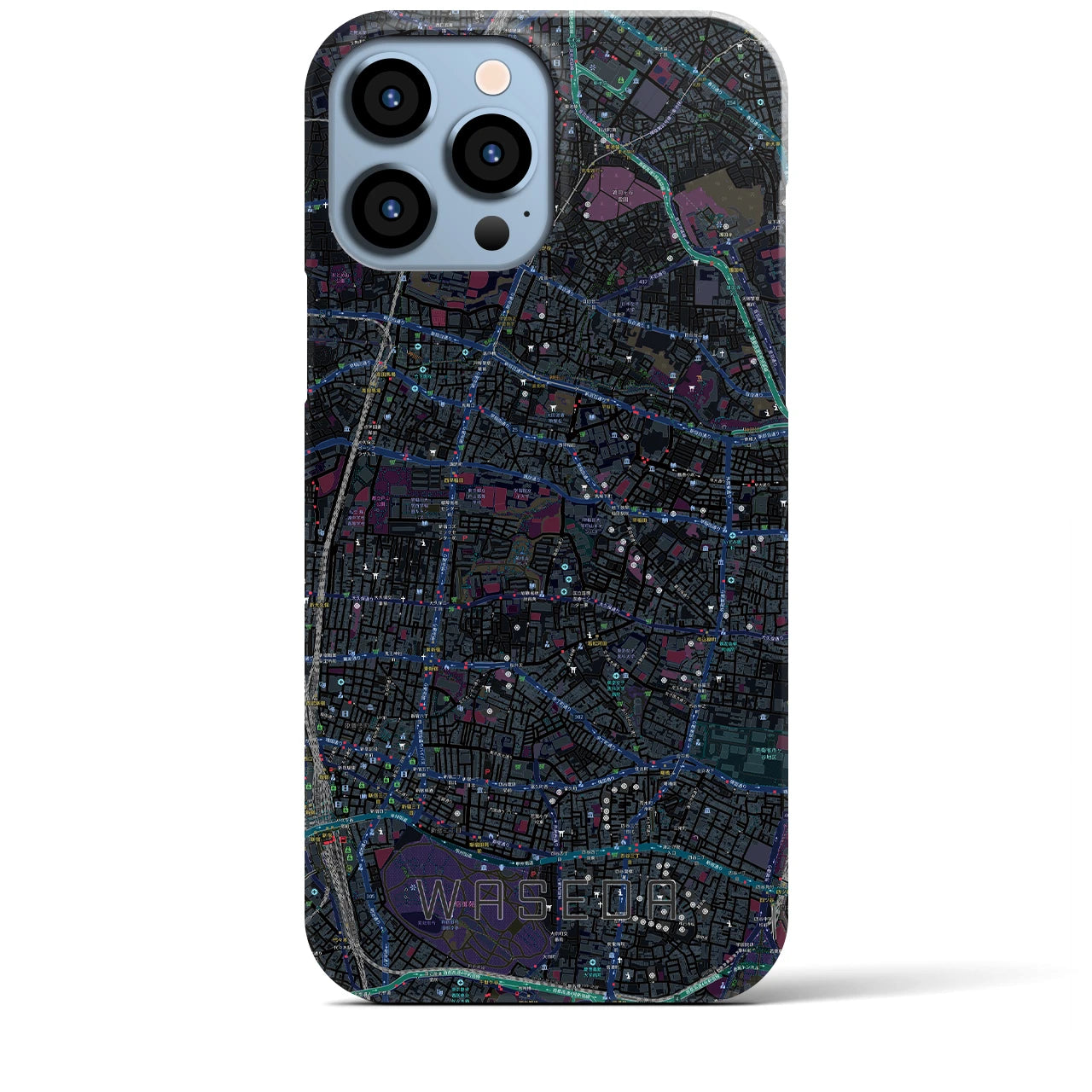 【早稲田2】地図柄iPhoneケース（バックカバータイプ・ブラック）iPhone 13 Pro Max 用