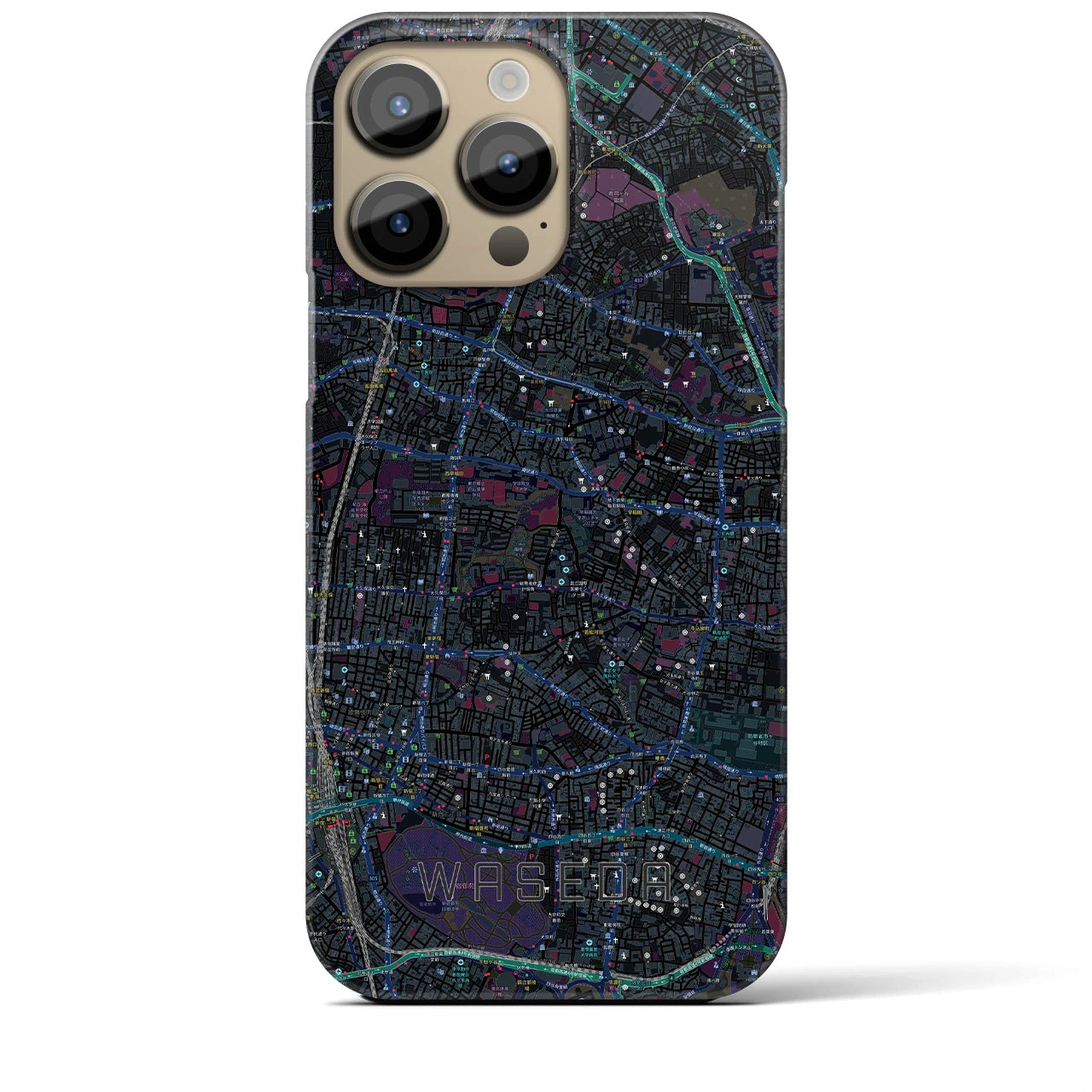 【早稲田2】地図柄iPhoneケース（バックカバータイプ・ブラック）iPhone 14 Pro Max 用
