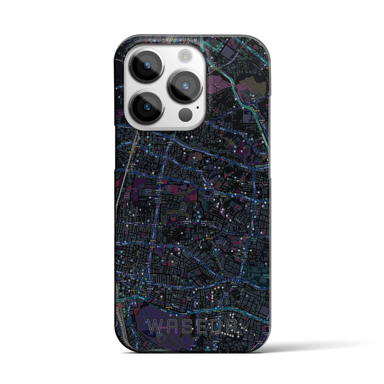 【早稲田2】地図柄iPhoneケース（バックカバータイプ・ブラック）iPhone 14 Pro 用