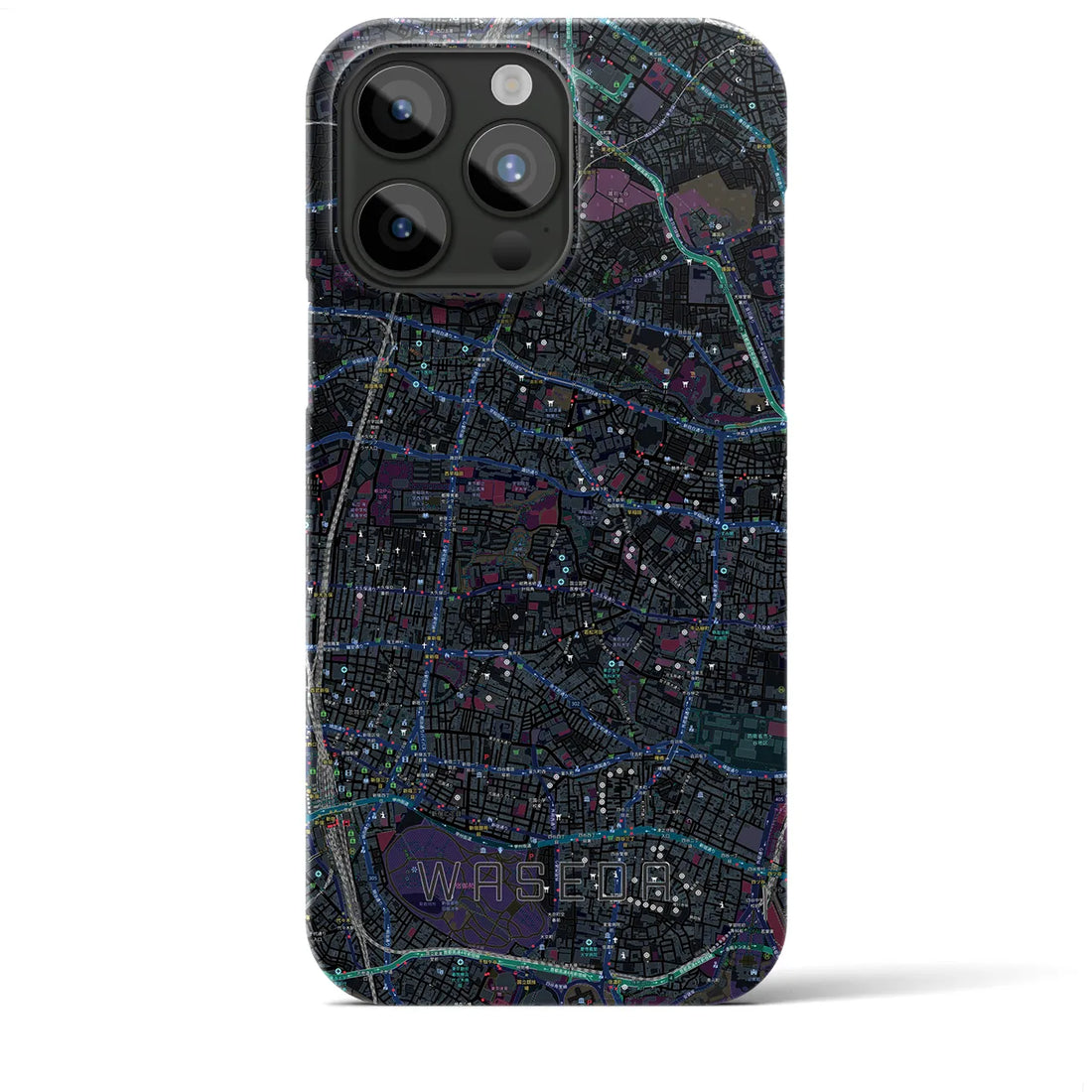 【早稲田2】地図柄iPhoneケース（バックカバータイプ・ブラック）iPhone 15 Pro Max 用