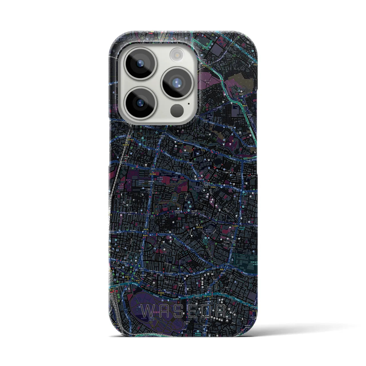 【早稲田2】地図柄iPhoneケース（バックカバータイプ・ブラック）iPhone 15 Pro 用