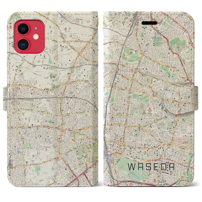 【早稲田2（東京都）】地図柄iPhoneケース（手帳タイプ）ナチュラル・iPhone 11 用