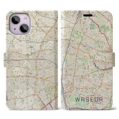 【早稲田2（東京都）】地図柄iPhoneケース（手帳タイプ）ナチュラル・iPhone 14 用
