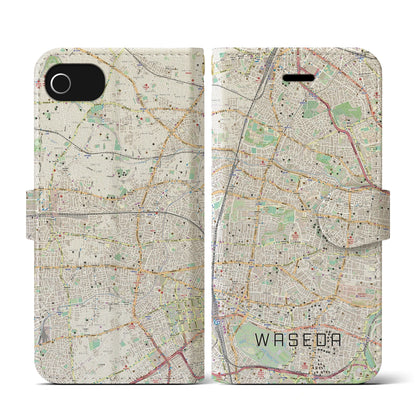 【早稲田2（東京都）】地図柄iPhoneケース（手帳タイプ）ナチュラル・iPhone SE（第3 / 第2世代） / 8 / 7 / 6s / 6 用