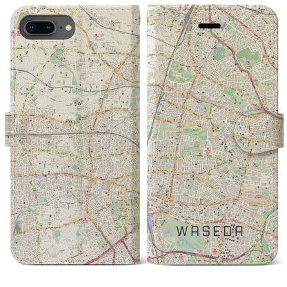 【早稲田2（東京都）】地図柄iPhoneケース（手帳タイプ）ナチュラル・iPhone 8Plus /7Plus / 6sPlus / 6Plus 用