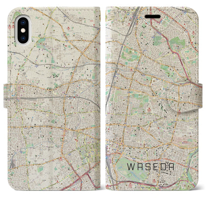 【早稲田2（東京都）】地図柄iPhoneケース（手帳タイプ）ナチュラル・iPhone XS Max 用