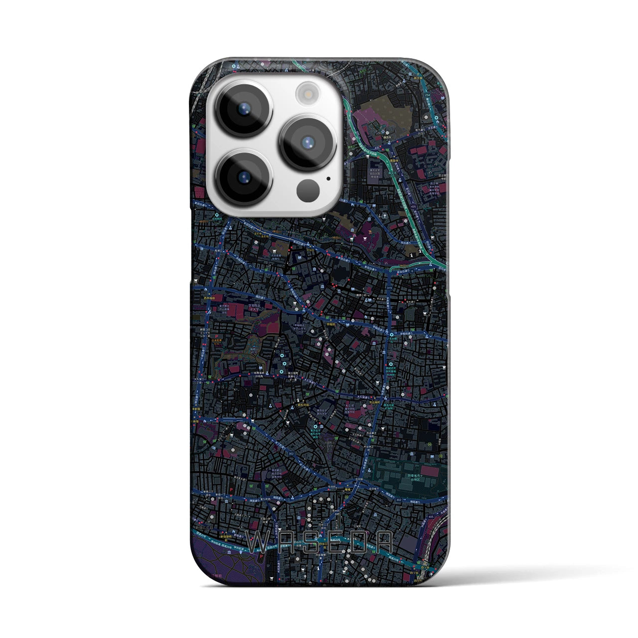 【早稲田】地図柄iPhoneケース（バックカバータイプ・ブラック）iPhone 14 Pro 用
