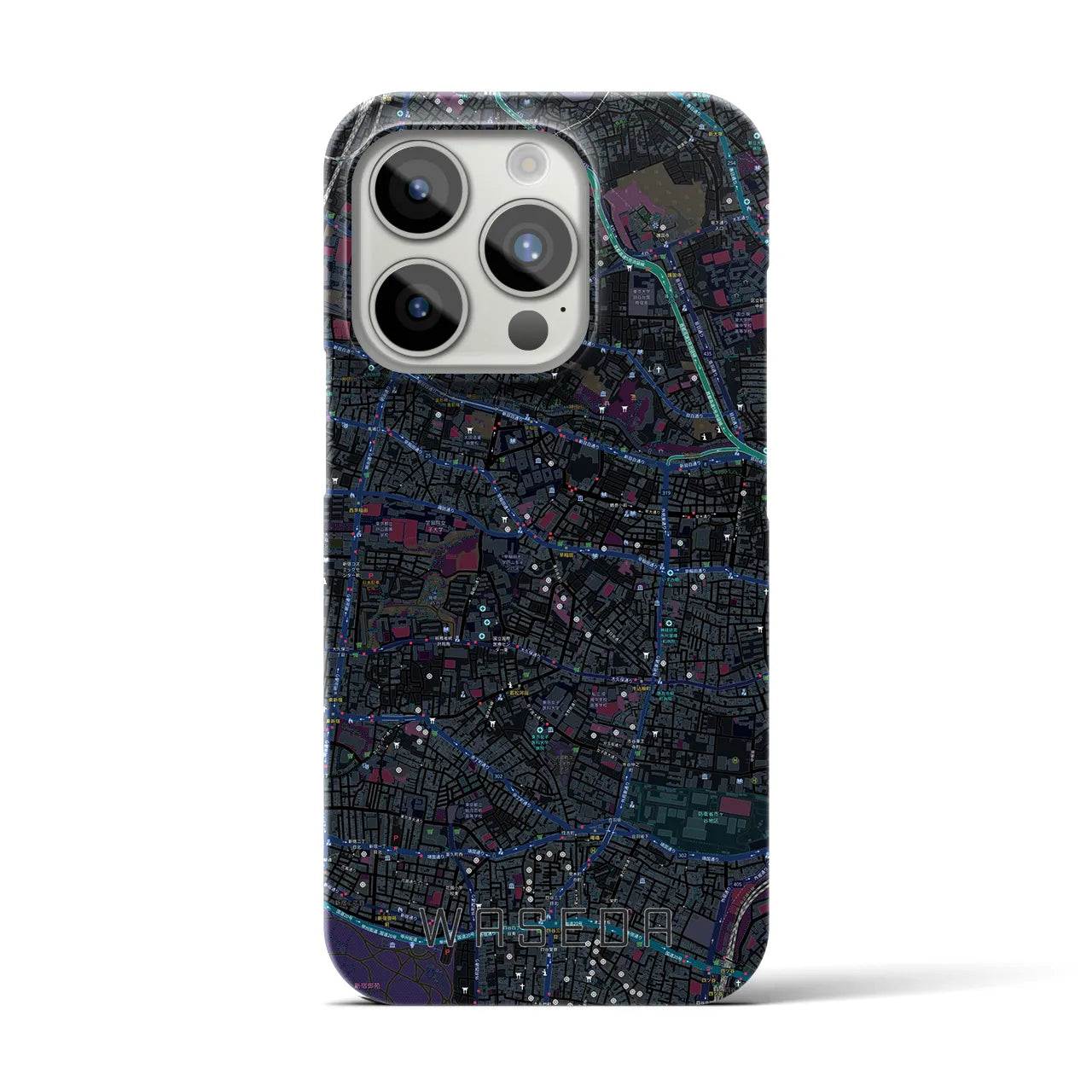 【早稲田】地図柄iPhoneケース（バックカバータイプ・ブラック）iPhone 15 Pro 用