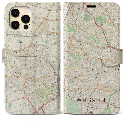 【早稲田（東京都）】地図柄iPhoneケース（手帳タイプ）ナチュラル・iPhone 12 Pro Max 用