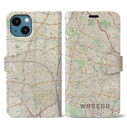【早稲田（東京都）】地図柄iPhoneケース（手帳タイプ）ナチュラル・iPhone 13 用
