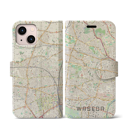 【早稲田（東京都）】地図柄iPhoneケース（手帳タイプ）ナチュラル・iPhone 13 mini 用