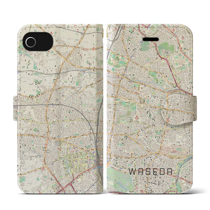 【早稲田（東京都）】地図柄iPhoneケース（手帳タイプ）ナチュラル・iPhone SE（第3 / 第2世代） / 8 / 7 / 6s / 6 用