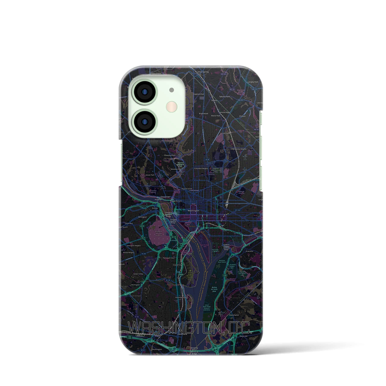 【ワシントンD.C.】地図柄iPhoneケース（バックカバータイプ・ブラック）iPhone 12 mini 用