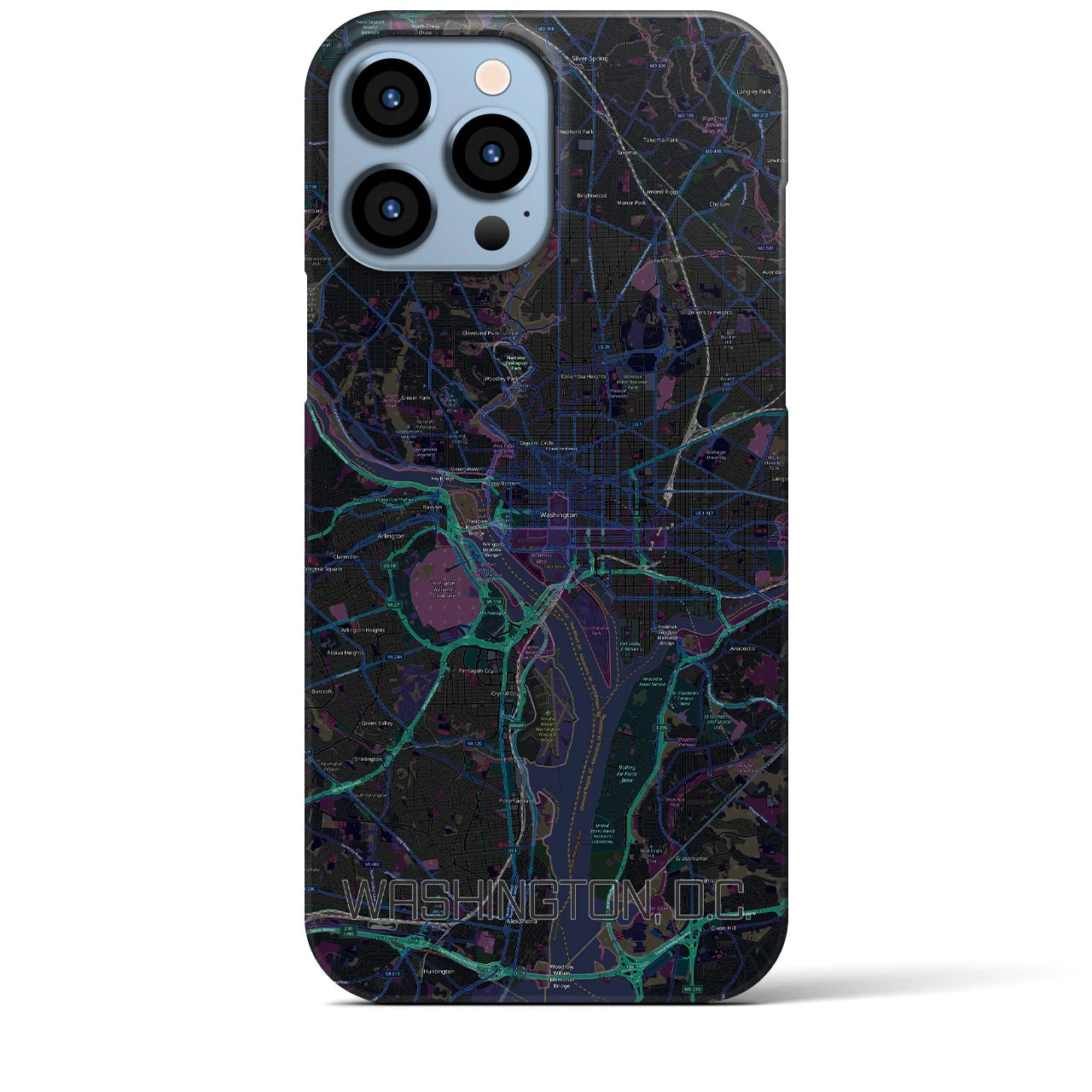 【ワシントンD.C.】地図柄iPhoneケース（バックカバータイプ・ブラック）iPhone 13 Pro Max 用