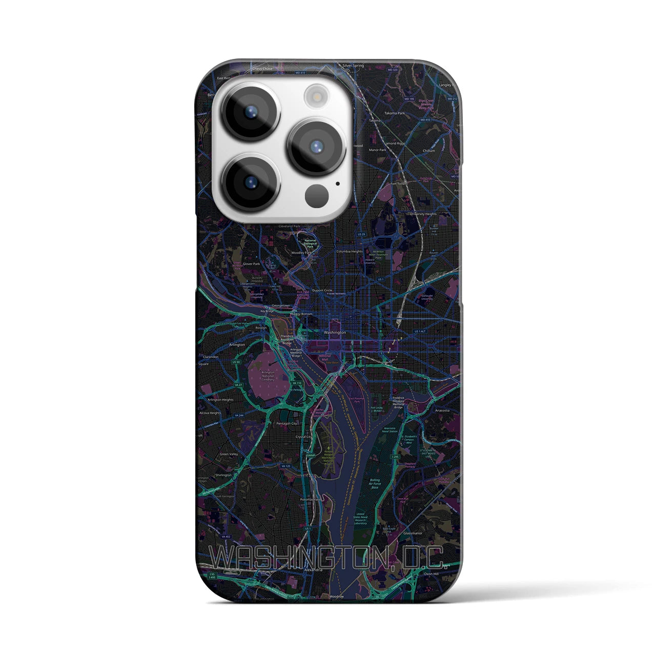 【ワシントンD.C.】地図柄iPhoneケース（バックカバータイプ・ブラック）iPhone 14 Pro 用