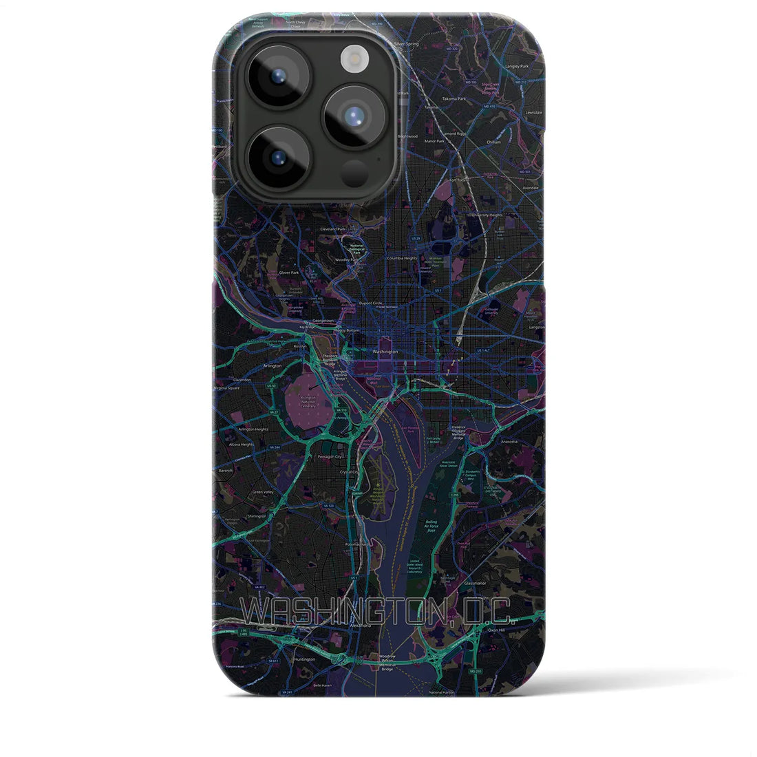 【ワシントンD.C.】地図柄iPhoneケース（バックカバータイプ・ブラック）iPhone 15 Pro Max 用