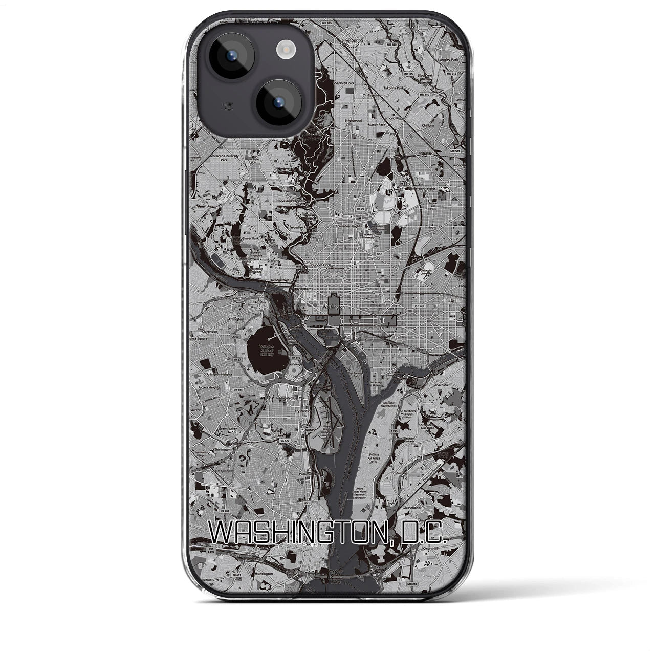 【ワシントンD.C.】地図柄iPhoneケース（クリアタイプ・モノトーン）iPhone 14 Plus 用