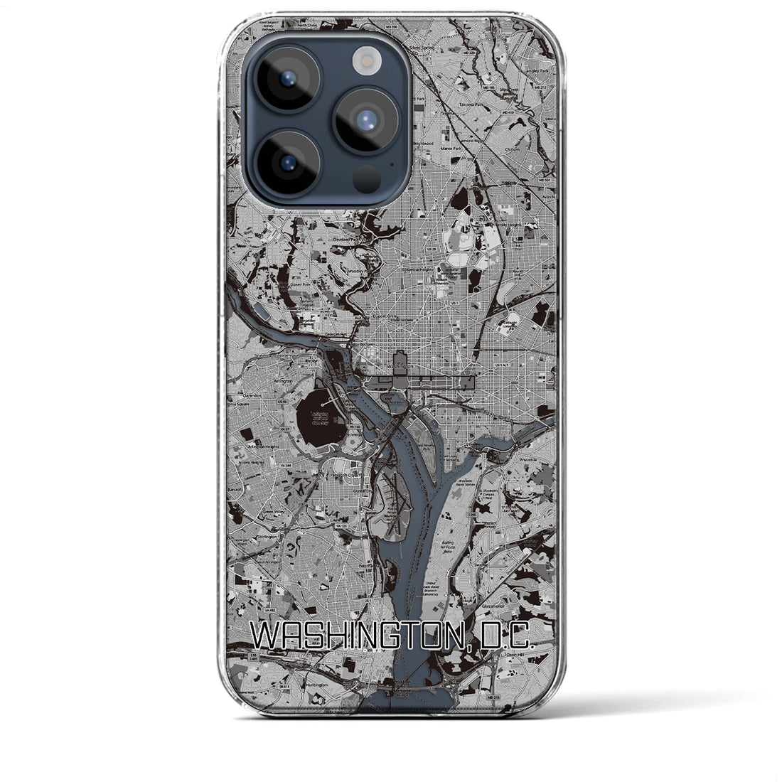 【ワシントンD.C.】地図柄iPhoneケース（クリアタイプ・モノトーン）iPhone 15 Pro Max 用