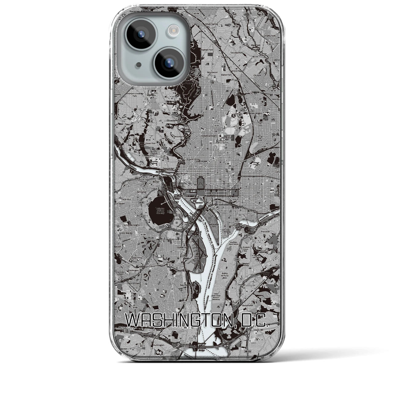 【ワシントンD.C.】地図柄iPhoneケース（クリアタイプ・モノトーン）iPhone 15 Plus 用