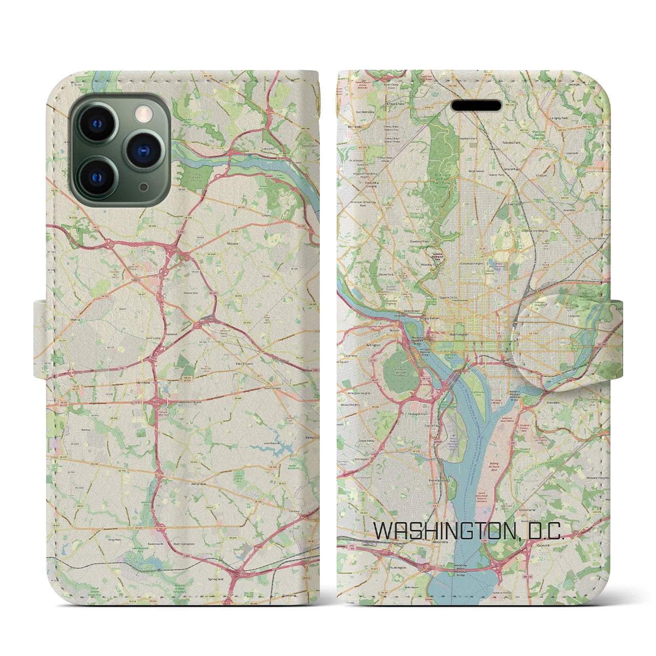【ワシントンD.C.】地図柄iPhoneケース（手帳両面タイプ・ナチュラル）iPhone 11 Pro 用