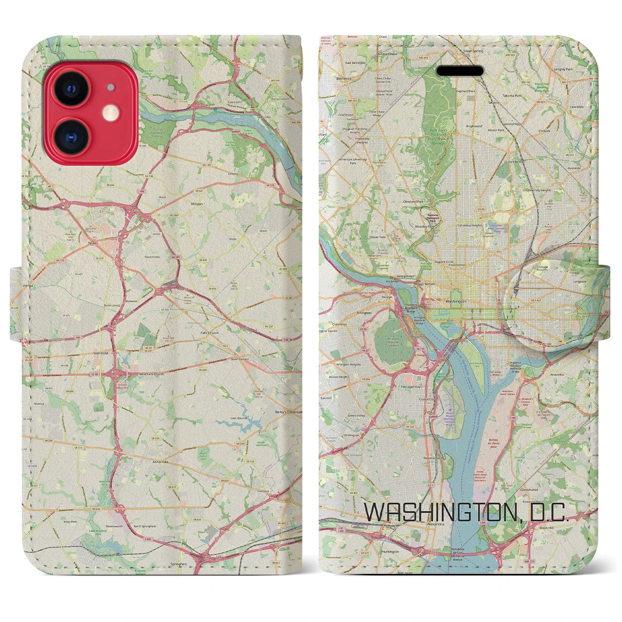 【ワシントンD.C.】地図柄iPhoneケース（手帳両面タイプ・ナチュラル）iPhone 11 用