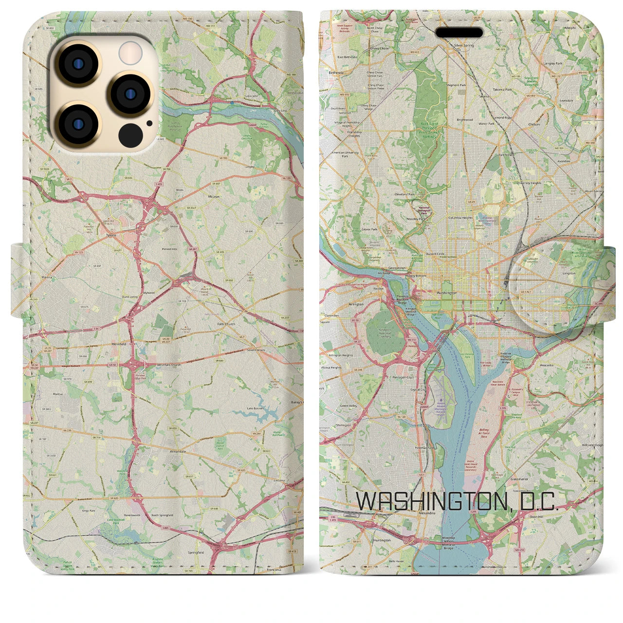 【ワシントンD.C.】地図柄iPhoneケース（手帳両面タイプ・ナチュラル）iPhone 12 Pro Max 用