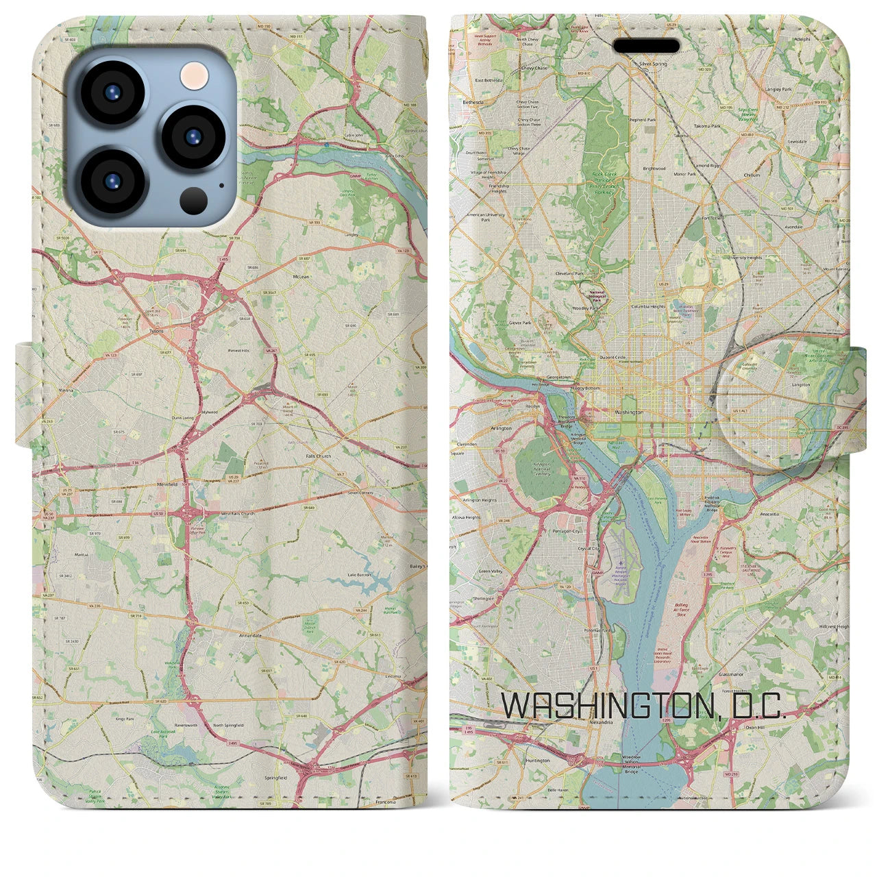 【ワシントンD.C.】地図柄iPhoneケース（手帳両面タイプ・ナチュラル）iPhone 13 Pro Max 用