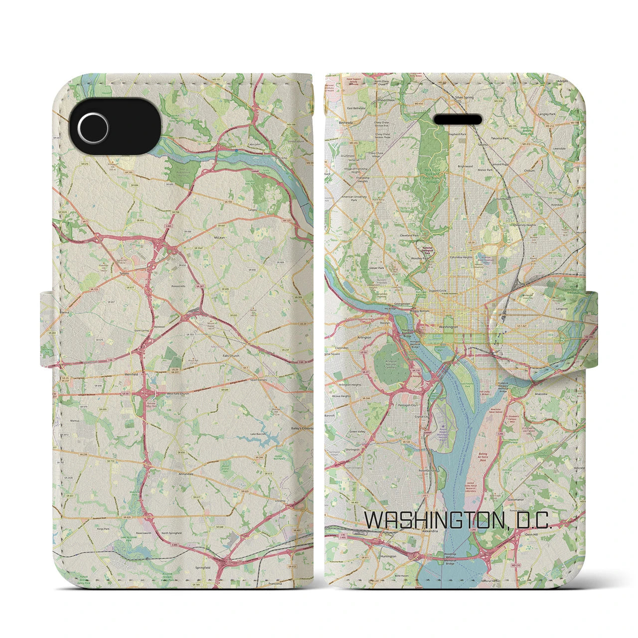 【ワシントンD.C.】地図柄iPhoneケース（手帳両面タイプ・ナチュラル）iPhone SE（第3 / 第2世代） / 8 / 7 / 6s / 6 用