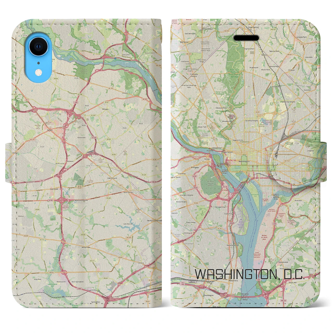 【ワシントンD.C.】地図柄iPhoneケース（手帳両面タイプ・ナチュラル）iPhone XR 用