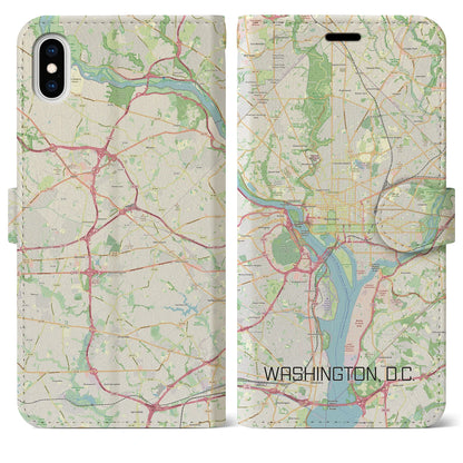 【ワシントンD.C.（アメリカ）】地図柄iPhoneケース（手帳タイプ）ナチュラル・iPhone XS Max 用