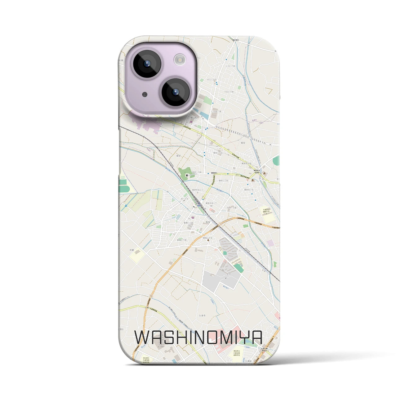 【鷲宮】地図柄iPhoneケース（バックカバータイプ・ナチュラル）iPhone 14 用