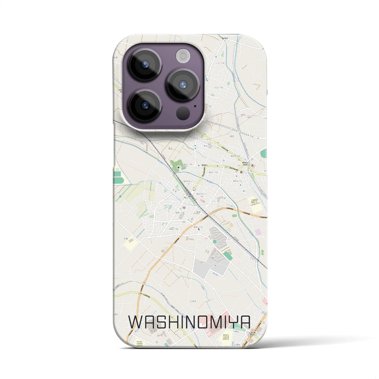 【鷲宮】地図柄iPhoneケース（バックカバータイプ・ナチュラル）iPhone 14 Pro 用