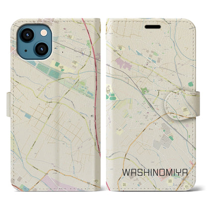 【鷲宮（埼玉県）】地図柄iPhoneケース（手帳タイプ）ナチュラル・iPhone 13 用