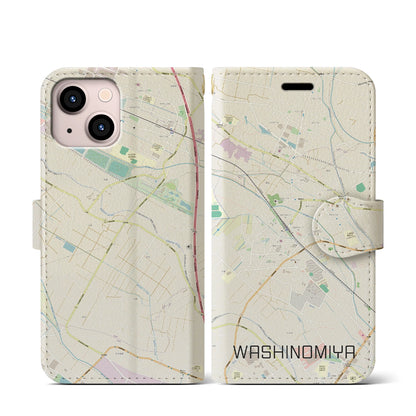 【鷲宮（埼玉県）】地図柄iPhoneケース（手帳タイプ）ナチュラル・iPhone 13 mini 用