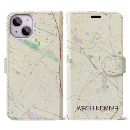 【鷲宮（埼玉県）】地図柄iPhoneケース（手帳タイプ）ナチュラル・iPhone 14 用