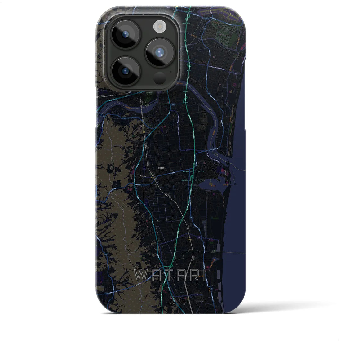 【亘理】地図柄iPhoneケース（バックカバータイプ・ブラック）iPhone 15 Pro Max 用