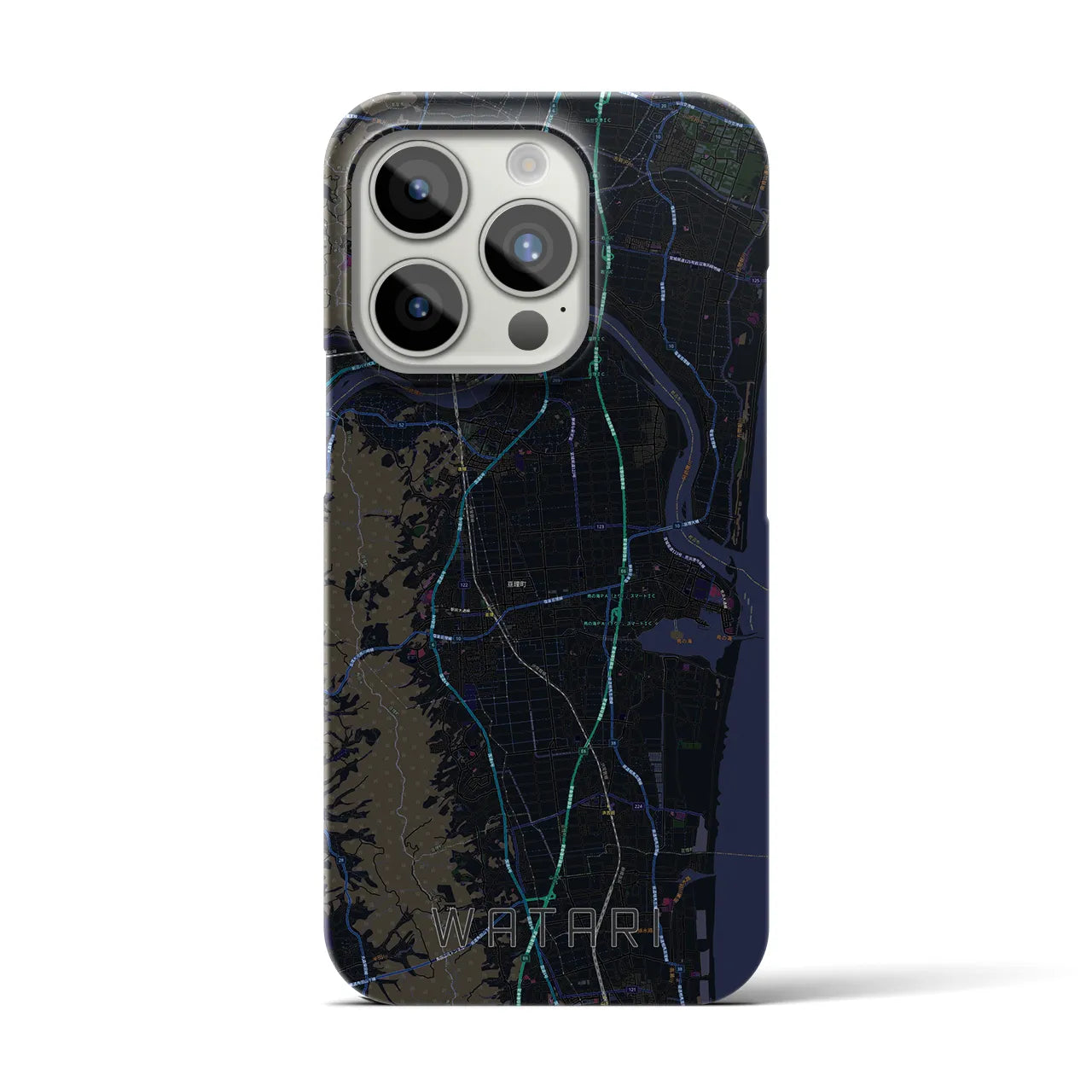 【亘理】地図柄iPhoneケース（バックカバータイプ・ブラック）iPhone 15 Pro 用