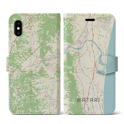 【亘理（宮城県）】地図柄iPhoneケース（手帳タイプ）ナチュラル・iPhone XS / X 用