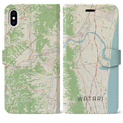 【亘理（宮城県）】地図柄iPhoneケース（手帳タイプ）ナチュラル・iPhone XS Max 用