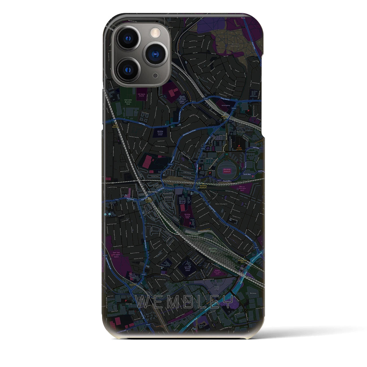 【ウェンブリー】地図柄iPhoneケース（バックカバータイプ・ブラック）iPhone 11 Pro Max 用