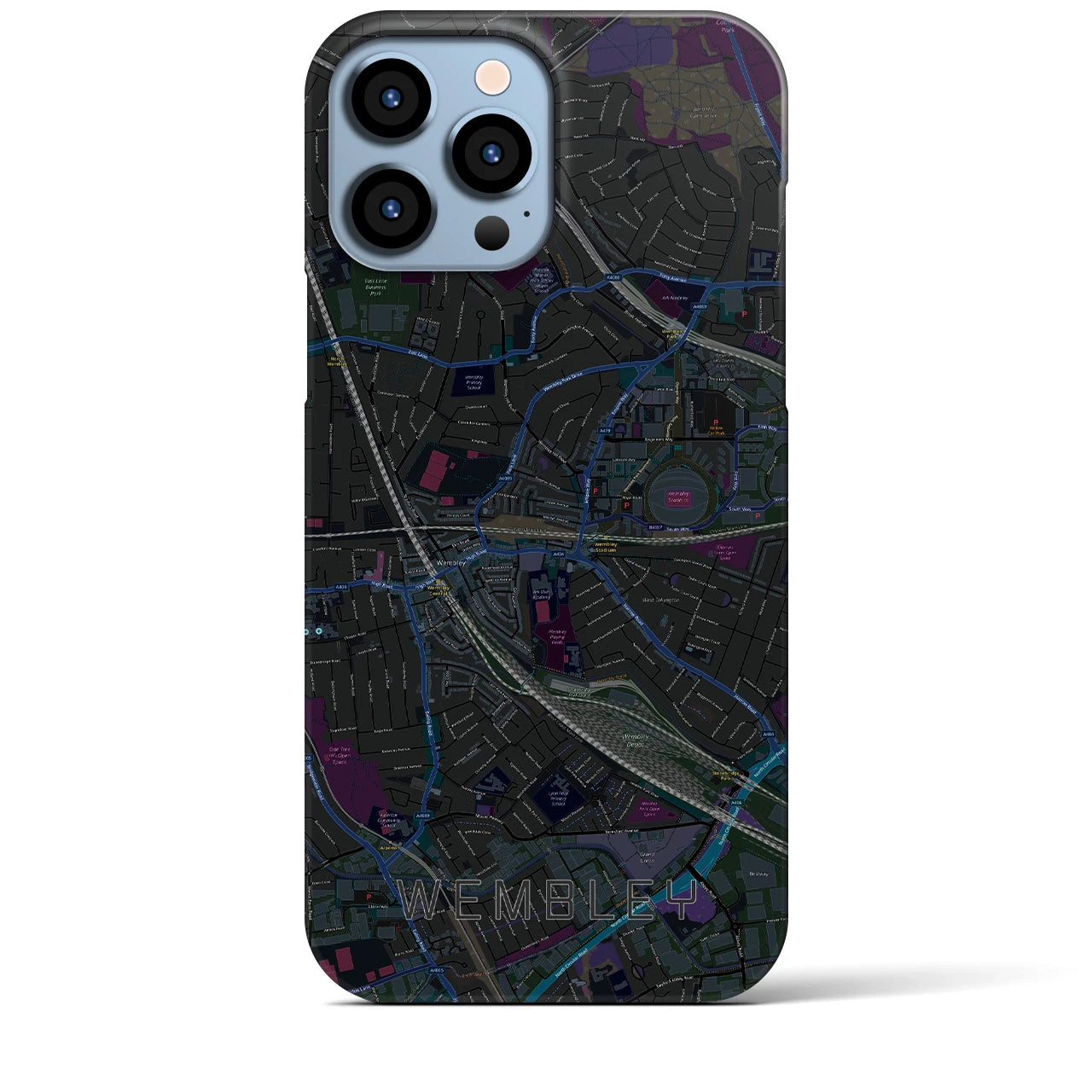 【ウェンブリー】地図柄iPhoneケース（バックカバータイプ・ブラック）iPhone 13 Pro Max 用