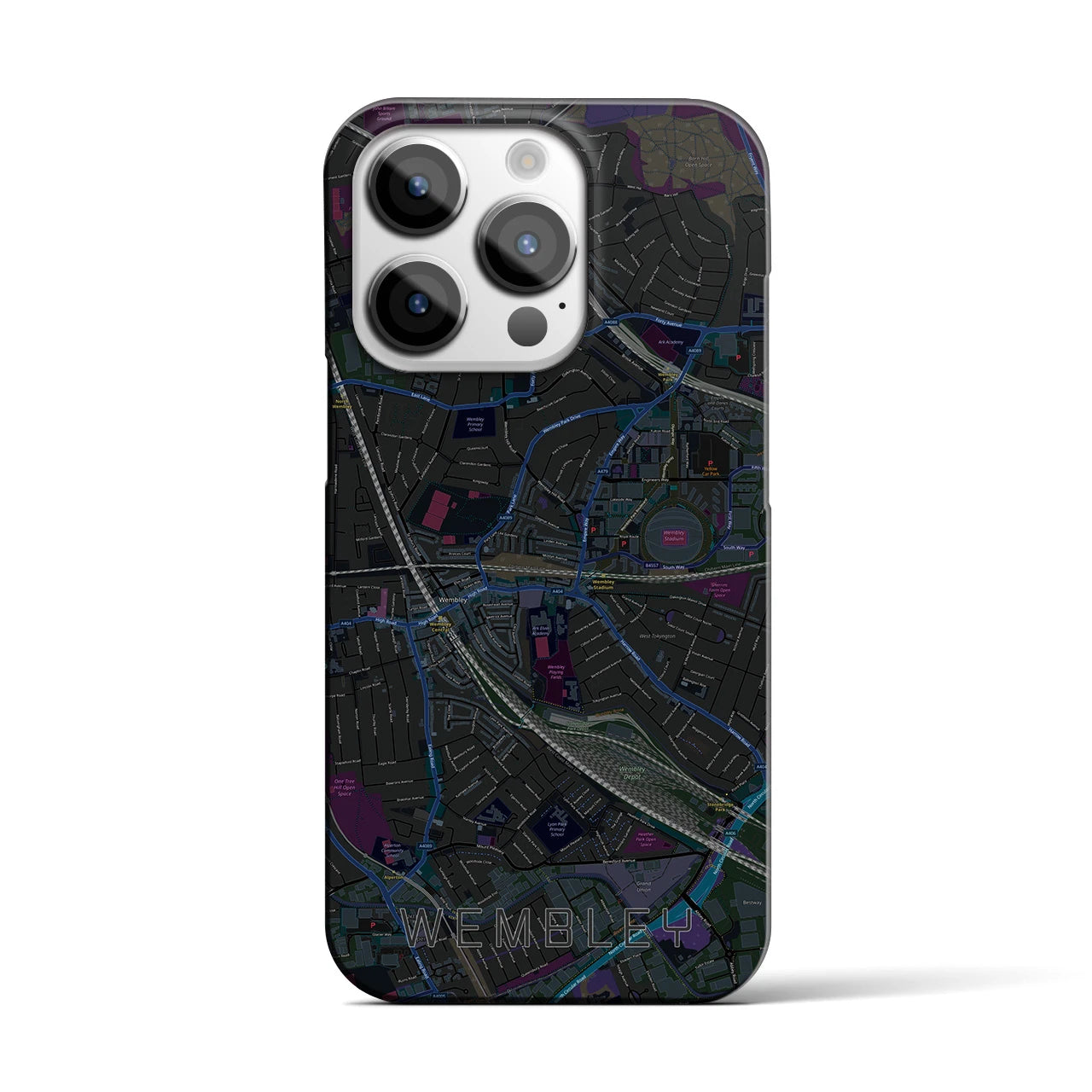 【ウェンブリー】地図柄iPhoneケース（バックカバータイプ・ブラック）iPhone 14 Pro 用