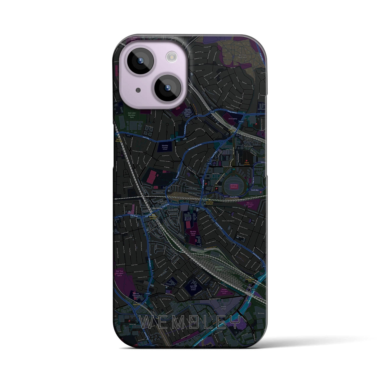 【ウェンブリー】地図柄iPhoneケース（バックカバータイプ・ブラック）iPhone 14 用